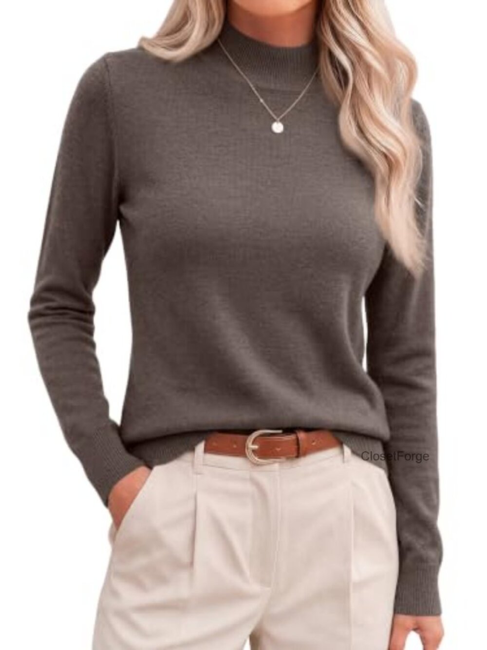 Merino Wool Blend Mock Neck Long Sleeve Lightweight Pullover Sweater